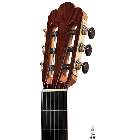 The headstock of a 2022 Dominik Wurth "Torres" classical guitar with Tornavoz SP/IN