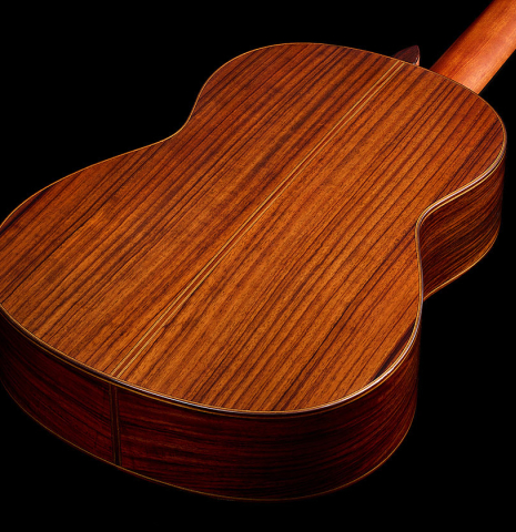 The back and sides of a 2025 Yamaha "Grand Concert GC22" classical guitar made of cedar and Indian rosewood