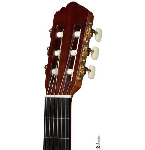 The headstock of a 2025 Yamaha "Grand Concert GC22" classical guitar made of cedar and Indian rosewood