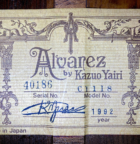 1992 Alvarez by Kazuo Yairi "CY118" CD/CSAR