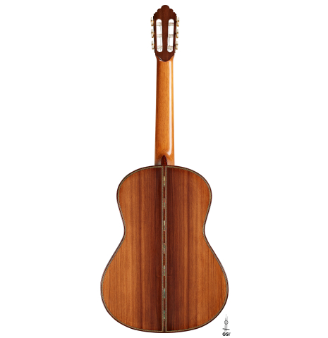 The back of a 2024 Gao Yi classical guitar made of spruce and CSA rosewood