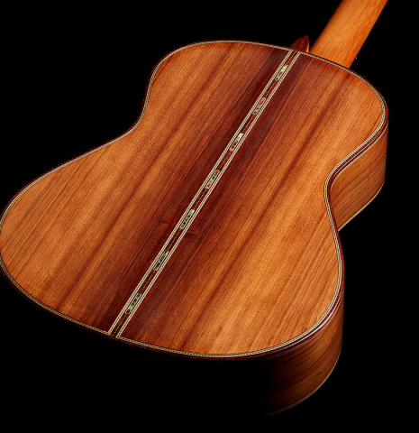 The back and sides of a 2024 Gao Yi classical guitar made of spruce and CSA rosewood