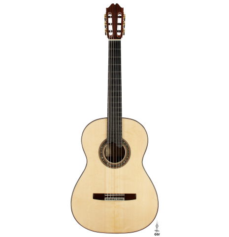 The front of a 2024 Silvia Zanchi classical guitar made of spruce and Indian rosewood
