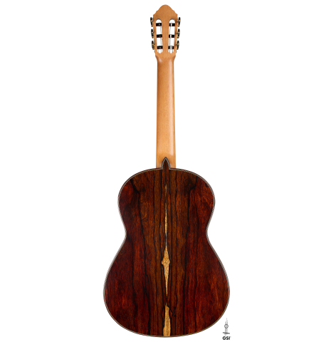 The back of a 2025 Antonio Zwirn classical guitar made of spruce and cocobolo