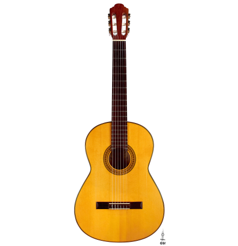 The front of a 2012 Marlon Navarro Alvarez Student Flamenco guitar made of spruce and cypress