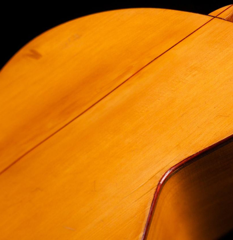 The back of a 1950 Marcelo Barbero (ex Manolo Sanlucar) flamenco guitar made of spruce and cypress