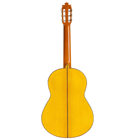 The back of a 2015 Francisco Barba flamenco guitar made with spruce and cypress