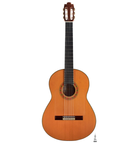 The front of a 2007 Francisco Barba flamenco guitar made with cedar and cypress