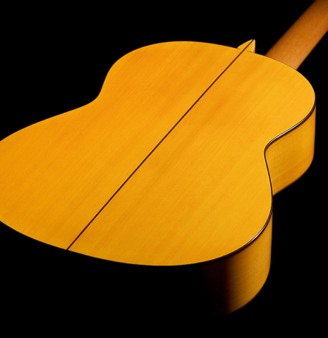 The back of a 2007 Francisco Barba flamenco guitar made with cedar and cypress