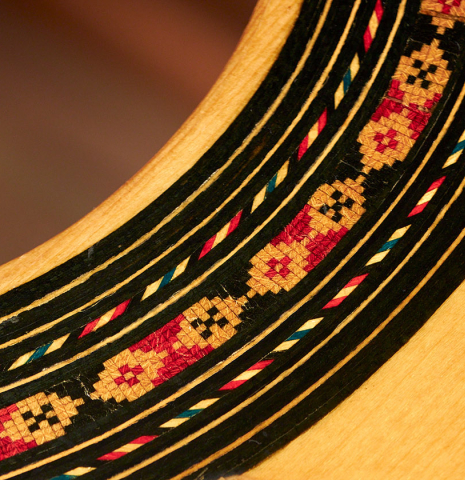 The rosette of a 1962 Marcelo Barbero (Hijo) flamenco guitar made of spruce and cypress