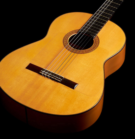 The soundboard and sides of a 1987 Francisco Barba flamenco guitar made of spruce and cypress