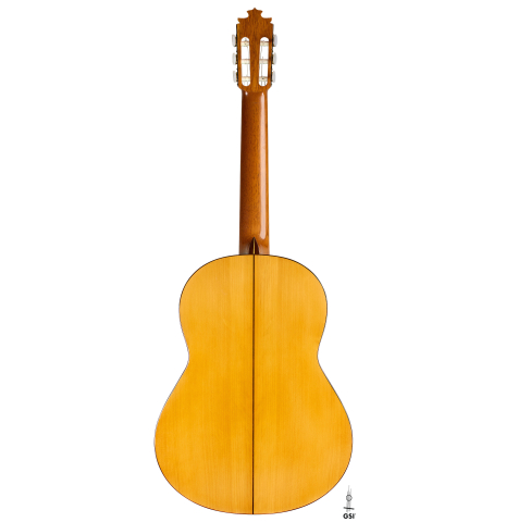 The back of a 1995 Francisco Barba flamenco guitar made of cedar and cypress