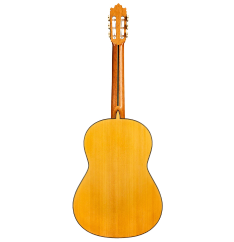 The back of a 2004 Paulino Bernabe "Blanca" flamenco guitar made of cedar and cypress