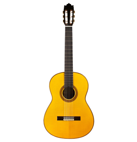 The front of a 2004 Paulino Bernabe "Flamenco Negra" flamenco guitar made of spruce and CSA rosewood