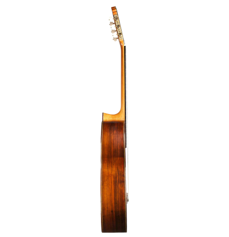 The side of a 2004 Paulino Bernabe "Flamenco Negra" flamenco guitar made of spruce and CSA rosewood