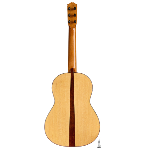 The back of a 2026 Jakob Biehler "Flamenca Blanca" with pegs made of spruce and cypress