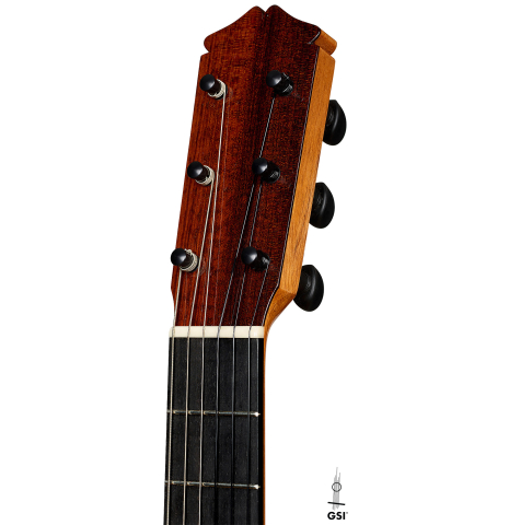 The peghead of a 2026 Jakob Biehler "Flamenca Blanca" with pegs made of spruce and cypress