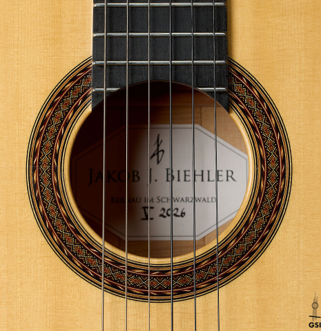 The rosette of a 2026 Jakob Biehler "Flamenca Blanca" with pegs made of spruce and cypress