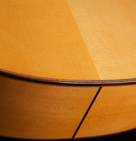 The back and sides of a 2022 Hermanos Camps &quot;Primera Blanca&quot; flamenco guitar made of spruce and cypress