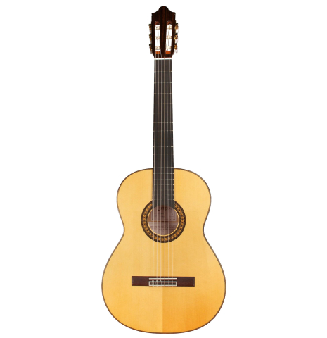 The front of a 2022 Hermanos Camps &quot;Primera Blanca&quot; flamenco guitar made of spruce and cypress
