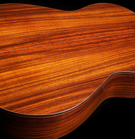 The back of a Hermanos Camps "Primera Negra" flamenco guitar made of spruce and Indian rosewood
