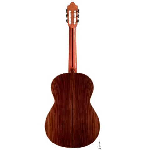 The back of a 2015 Hermanos Camps "Primera Negra" flamenco guitar made of spruce and Indian rosewood