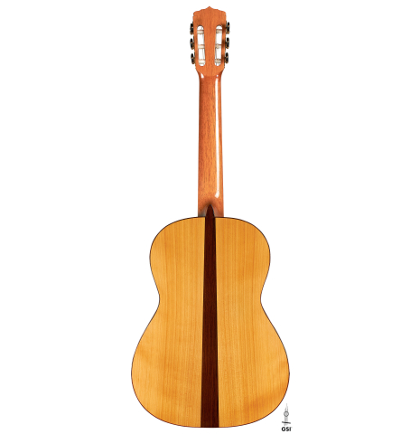 This is the back of a 2007 Juan Miguel Carmona flamenco guitar made with spruce and cypress