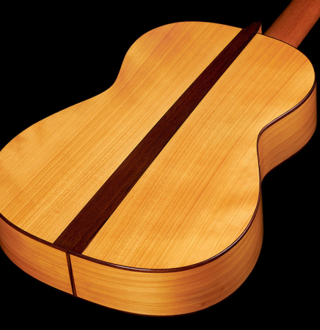 This is the back and sides of a 2007 Juan Miguel Carmona flamenco guitar made with spruce and cypress