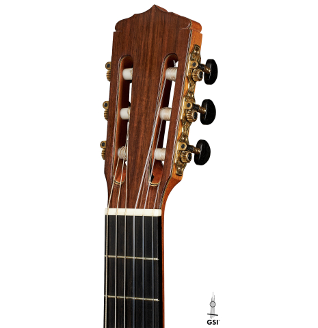 This is the headstock of a 2007 Juan Miguel Carmona flamenco guitar made with spruce and cypress