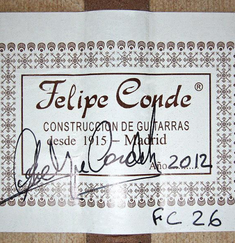 2012 Felipe Conde "FC 26" w/pegs SP/CY