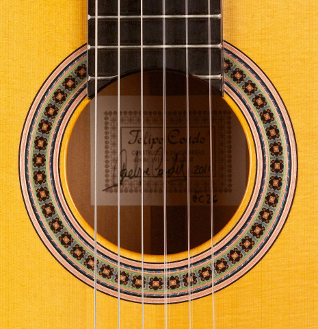 The rosette of a 2014 Felipe Conde &quot;FC 26&quot; w/pegs SP/CY flamenco guitar