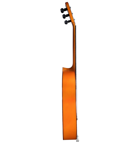 The side of a 2018 Felipe Conde &quot;Pepe Habichuela&quot; flamenco guitar made of spruce and cypress