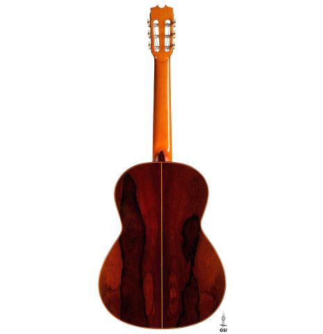The back of a 2020 Felipe Conde "Reedicion 1975" made of spruce and African rosewood on a white background.