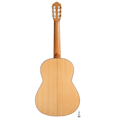 The back of a 2019 Felipe Conde "FP 16" flamenco guitar made of spruce and cypress
