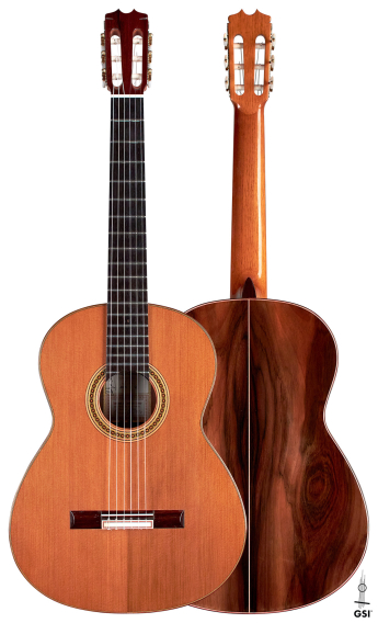 Front and back of a 2021 Felipe Conde Sobrinos de Esteso 1974 flamenco guitar, redwood and CSA rosewood