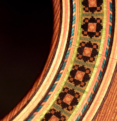 The rosette of a 2021 Felipe Conde &quot;Reedicion 1974&quot; made of redwood and CSA rosewood.