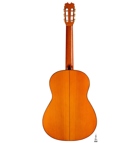 The back of a 2016 Felipe Conde "FC 26" flamenco guitar made of spruce and cypress