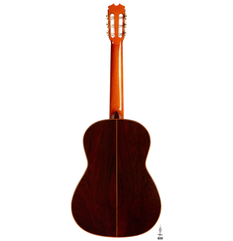 The back of a 2024 Felipe Conde "FC 28 Especial" flamenco negra guitar made of spruce and CSA rosewood