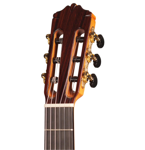 The headstock and machine heads of a Cordoba &quot;FCWE Reissue&quot; made of spruce and cypress