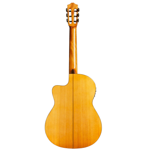 The back of a Cordoba "GK Studio" flamenco guitar made of spruce and cypress