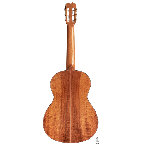 The back of a 2023 Felipe Conde Crespo "Negra" flamenco guitar made of spruce and koa