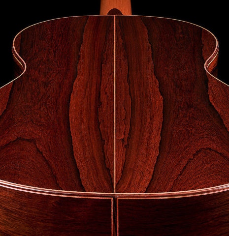 The back and sides of a 2023 Felipe Conde Crespo "Negra" flamenco guitar made of spruce and African rosewood