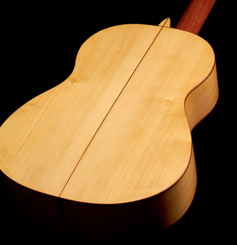 The cypress back of a 2015 Andy Culpepper flamenco guitar