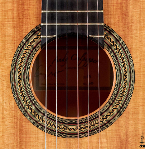 The rosette of a 2015 Andy Culpepper flamenco guitar.