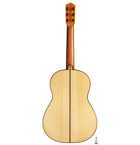 The back of a 2024 Andy Culpepper w/pegs flamenco guitar made of cedar and cypress