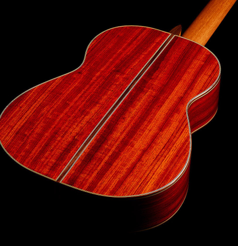 The back and sides of a 2012 Andy Culpepper "Coral" flamenco guitar made of spruce and padauk