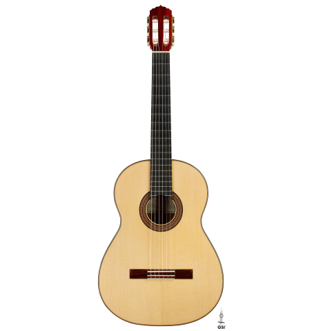 The front of a 2012 Andy Culpepper "Coral" flamenco guitar made of spruce and padauk