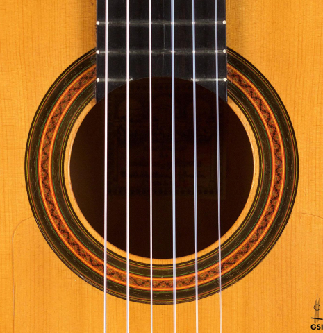 The rosette of a 1966 Manuel de la Chica flamenco guitar made of spruce and cypress