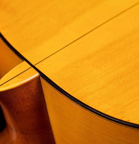 The back and heel of a 1966 Manuel de la Chica flamenco guitar made of spruce and cypress