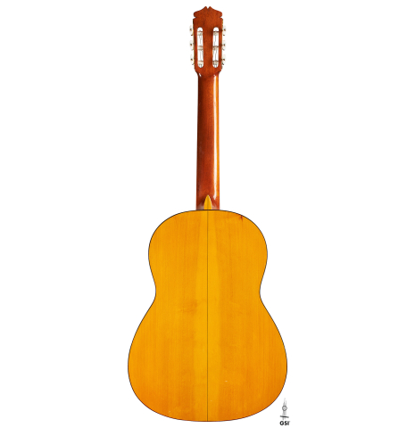 The back of a 1966 Manuel de la Chica flamenco guitar made of spruce and cypress